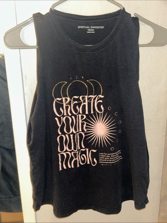 Spiritual Gangster Tops - Spiritual Gangster Black Tank with Pink & Gold 'Create Your Own Magic' Graphic